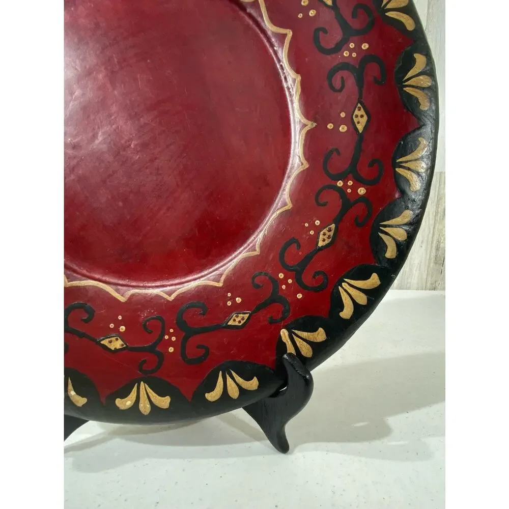 Pier 1 Imports‎ Ceramic Decorative Plate Charger Red Gold Black Moraccan READ